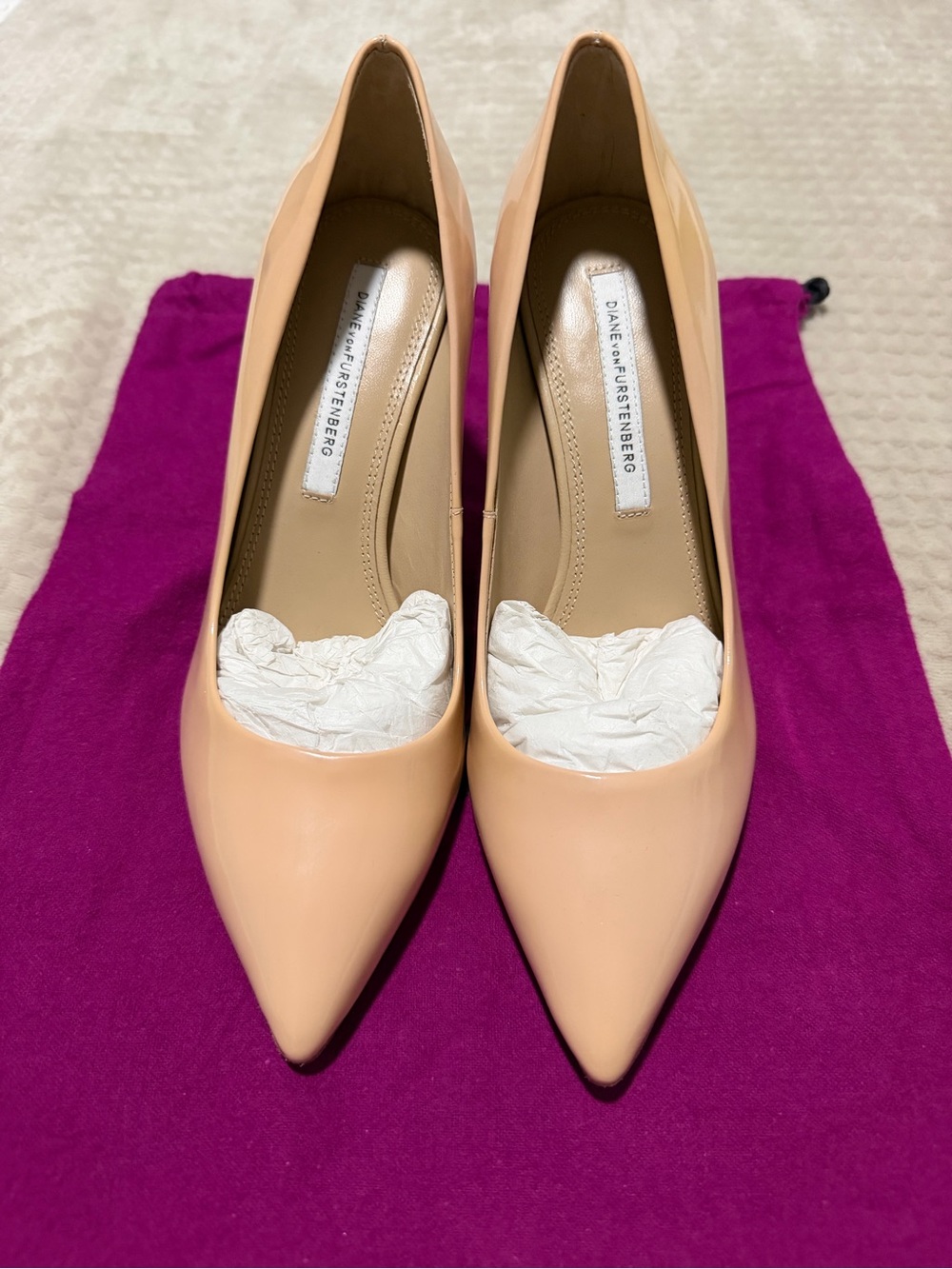 Diane Von Furstenberg Blush Patent Pointed Pumps